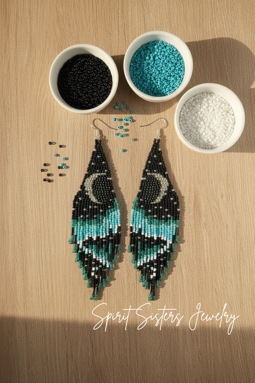 Indigenous-Native Style Beaded Fringe Earrings with Gold Filled Hooks, Boho Style Beaded Fringed Earrings with Gold Filled Hooks