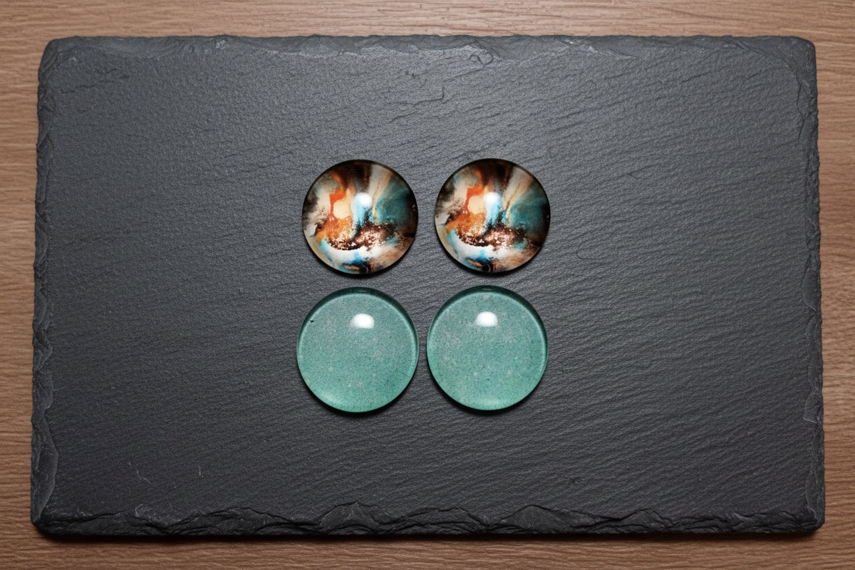 AB 20 mm Glass Round Flat Back Cabochons, 25 mm Glass Cabochons for Indigenous Beaded Earrings Supplies, Cabs for Indigenous Beaded Crafts