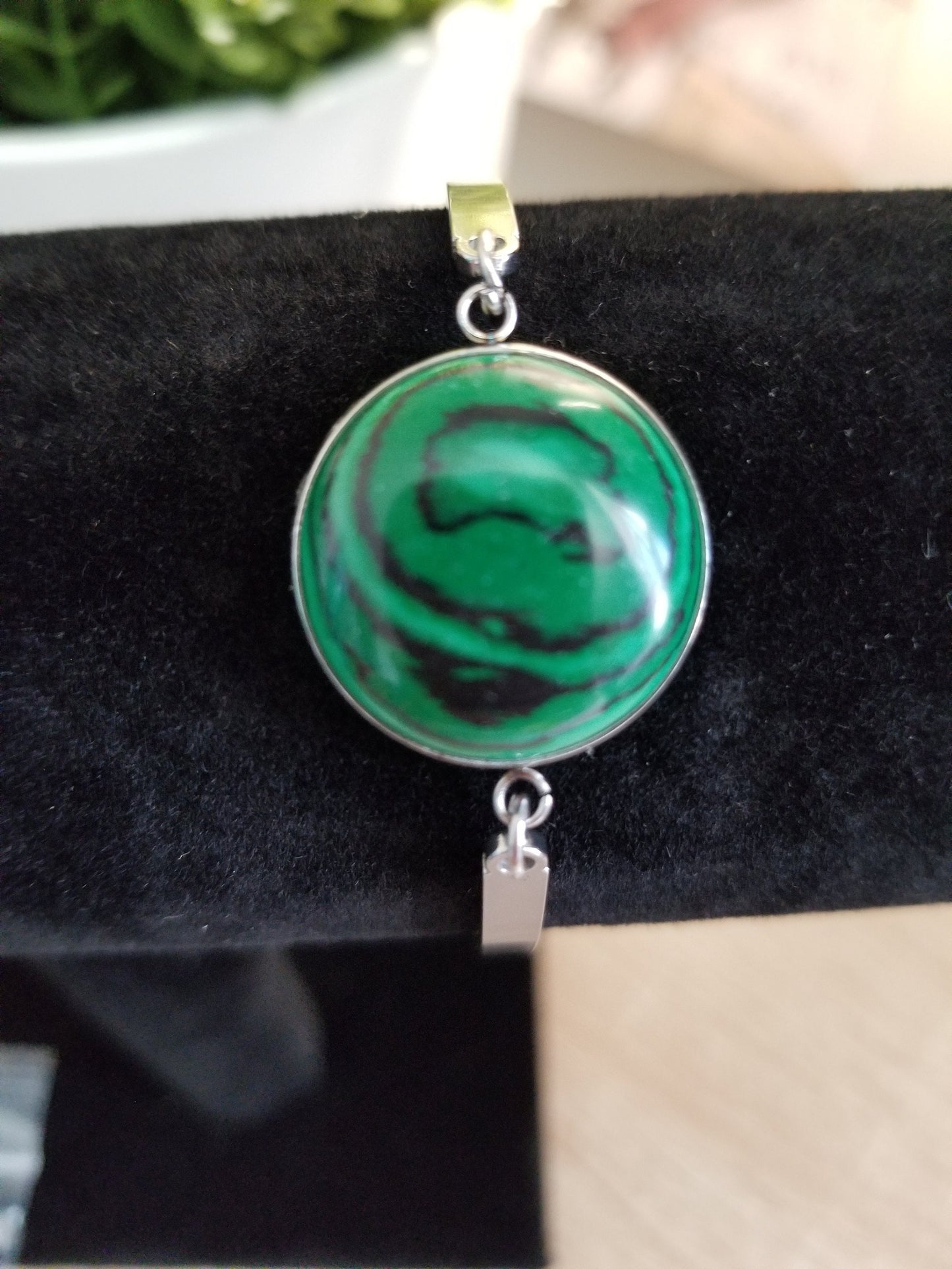 Malachite Stainless Steel Bracelet, Handmade Malachite Bracelet, Malachite Semi-Precious Stone Bracelet, Unique Malachite Bracelet