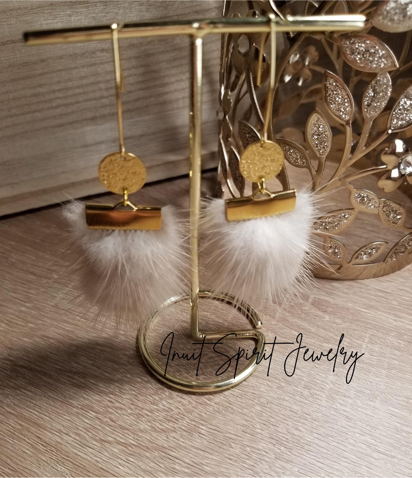 Inuit Spirit Brass/ Stainless Steel Genuine Mink Fur Geometric Minimalist Earrings ©, Indigenous Hypo-Allergenic Native Fur Earrings