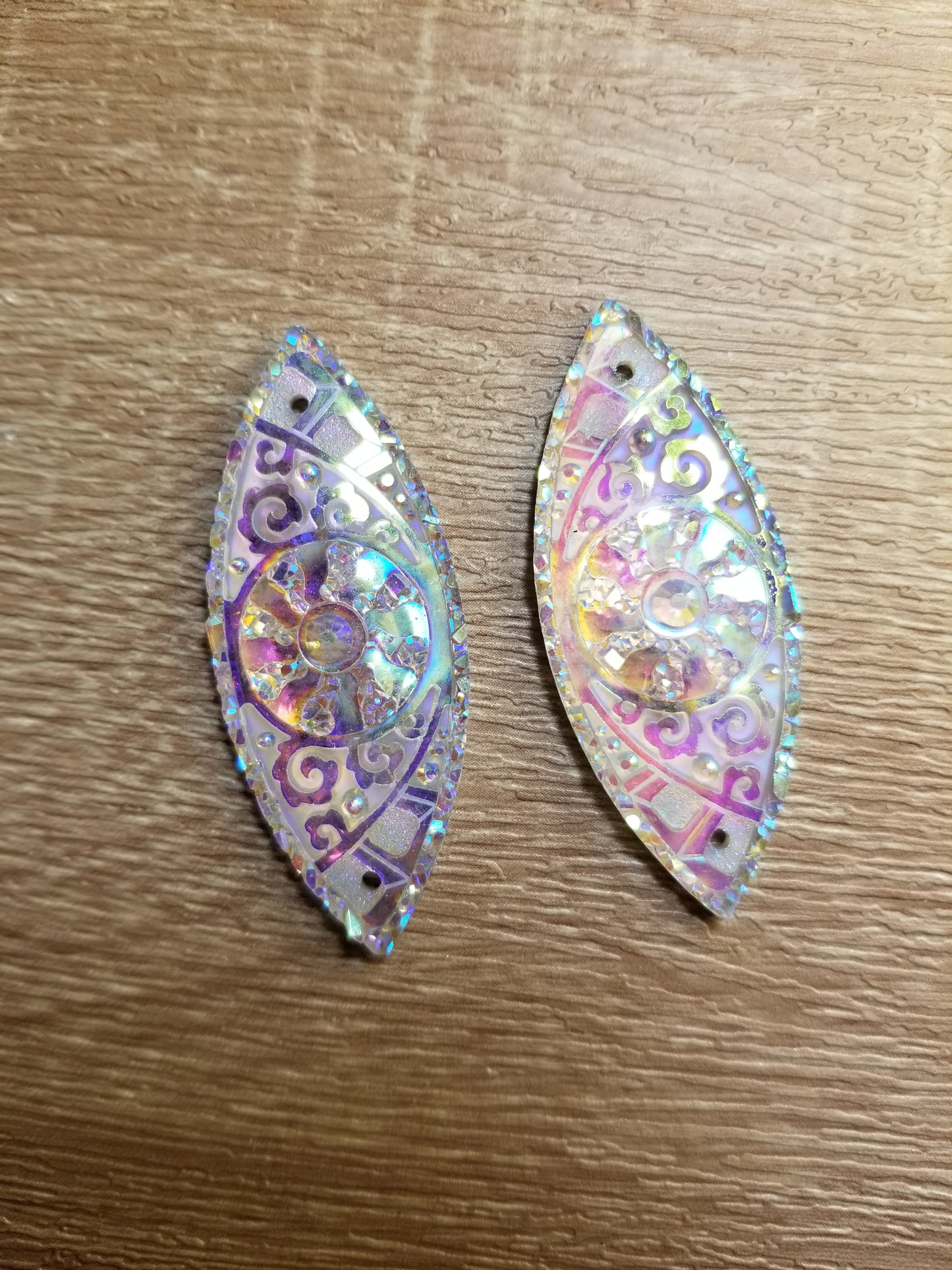 AB 19 x 49 mm Shiny Horse Eye Flat Back Cabochons, Flower Print Horse Eye Cabochons, Resin Cabs for Indigenous Beaded Earring Supplies