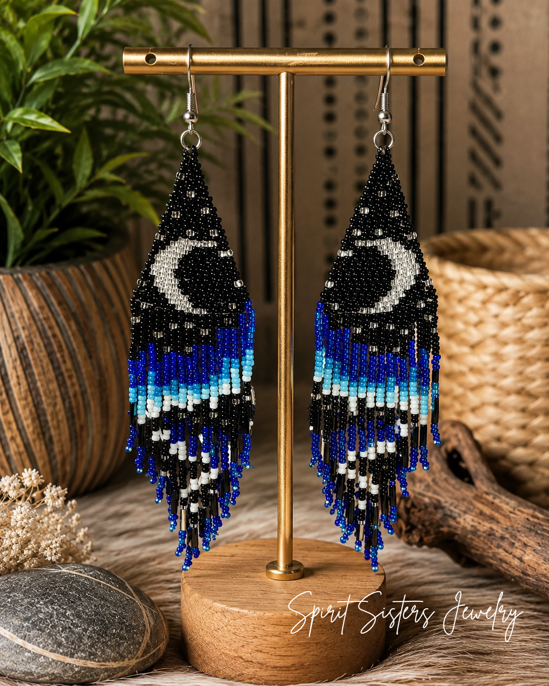 Indigenous-Native Style Beaded Fringe Earrings with Gold Filled Hooks, Boho Style Beaded Fringed Earrings with Gold Filled Hooks