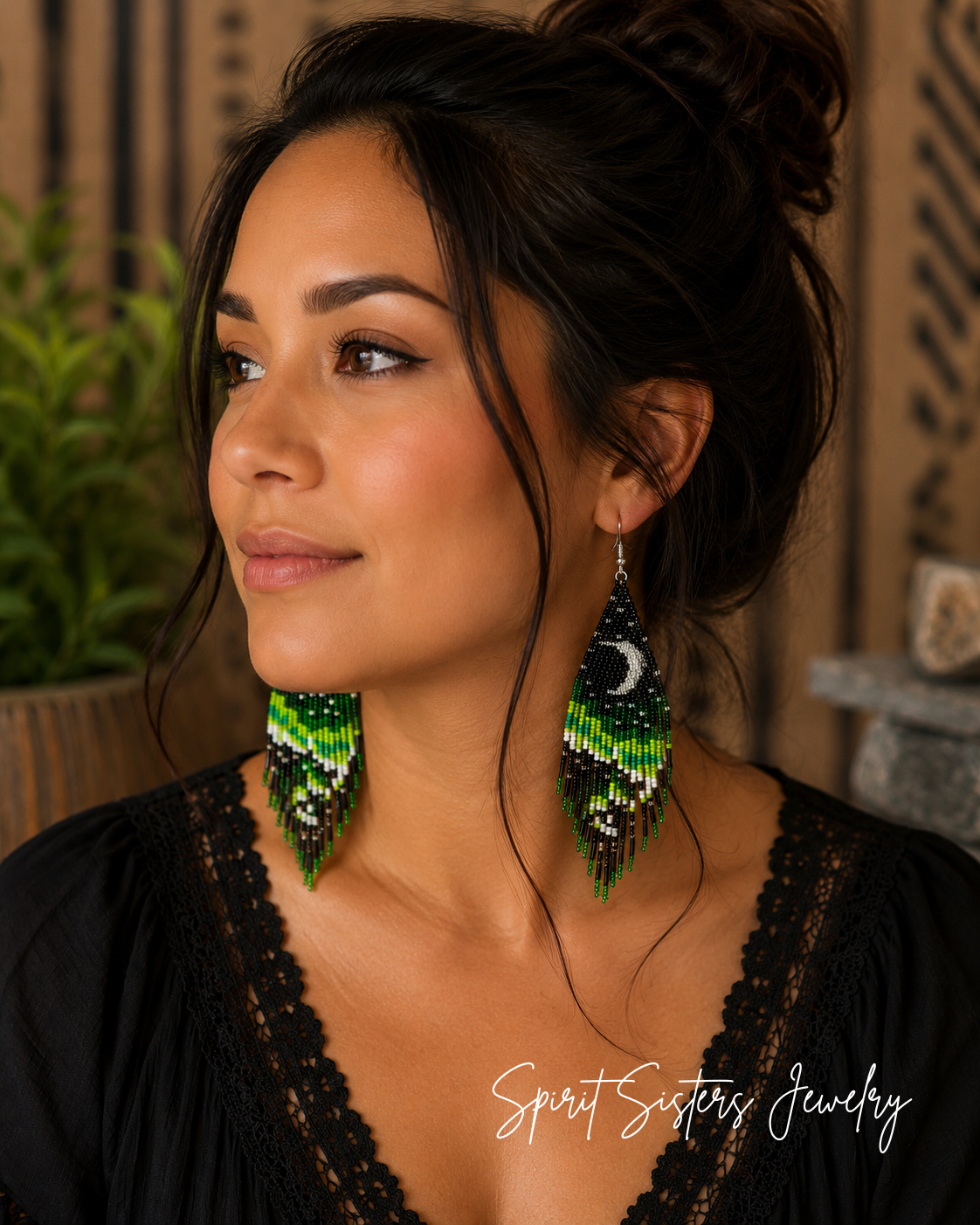 Indigenous-Native Style Beaded Fringe Earrings with Gold Filled Hooks, Boho Style Beaded Fringed Earrings with Gold Filled Hooks