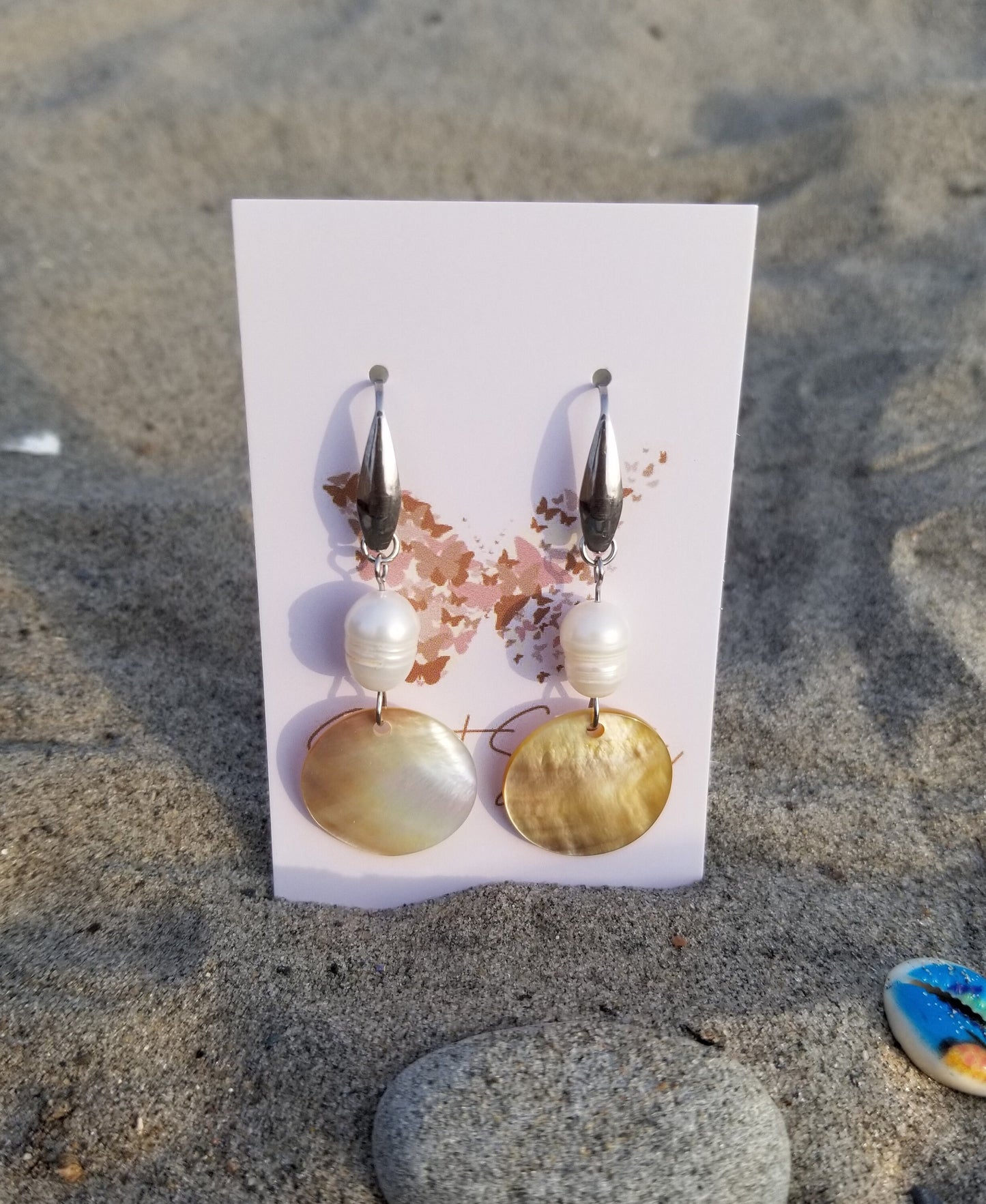 925 Silver & Stainless Steel Mother of Pearl Sea Shell Earrings, Hypo-Allergenic Gold Stainless Steel Hematite-Pearl Sea Shell Stud Earrings