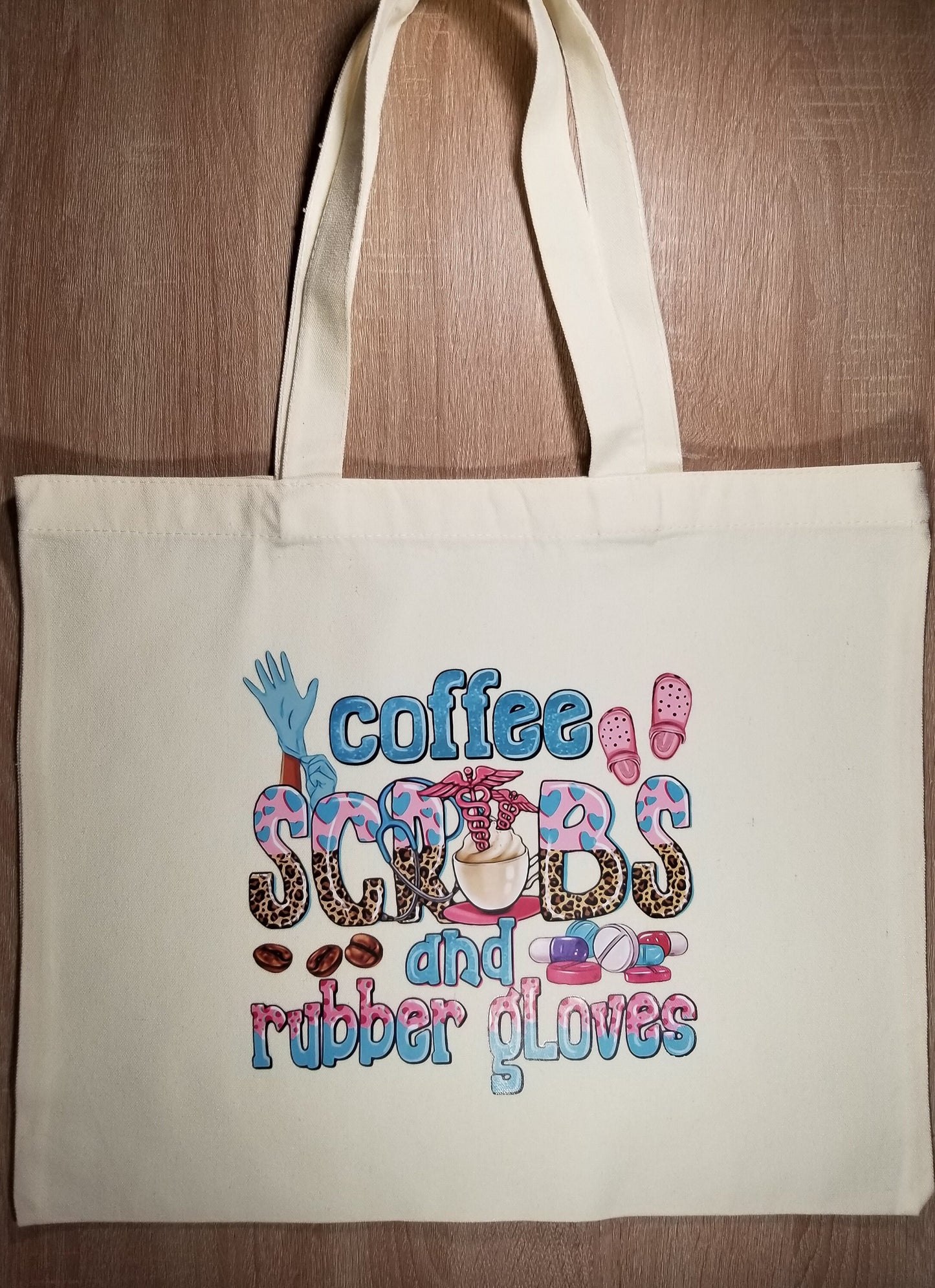 Love Nurse life Swag bag, Mom life Swag tote bag, RN Swag tote bag, Nurse Swag tote bag, "Coffee Scrubs and Rubber Gloves" Tote bag