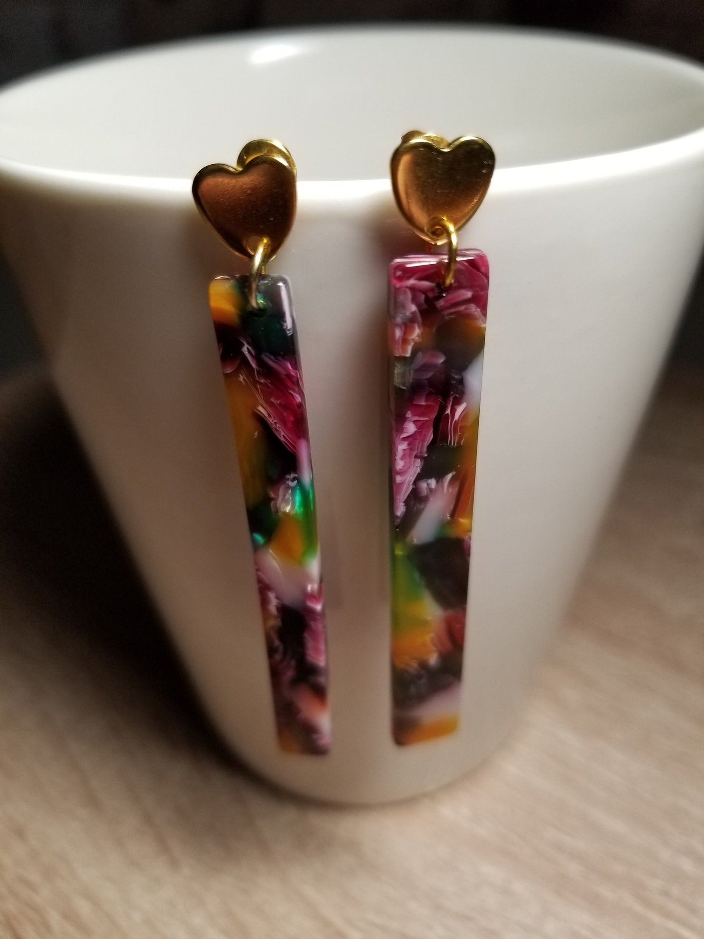 Hypo-Allergenic Stainless Steel Tortoise Shell Acetate Drop Earrings, Stainless Steel Studded Acetate Acrylic Geometric Earrings