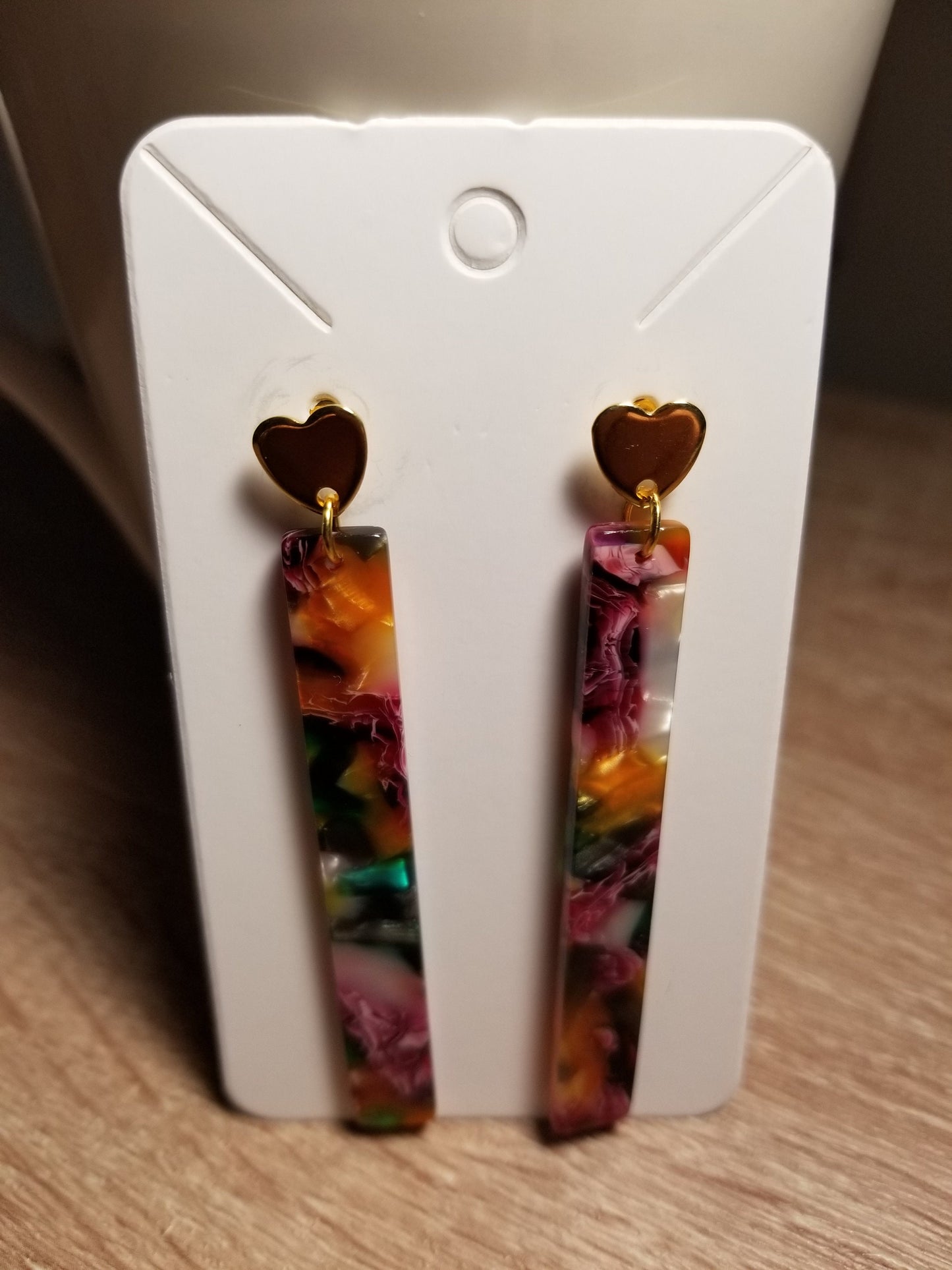 Hypo-Allergenic Stainless Steel Tortoise Shell Acetate Drop Earrings, Stainless Steel Studded Acetate Acrylic Geometric Earrings