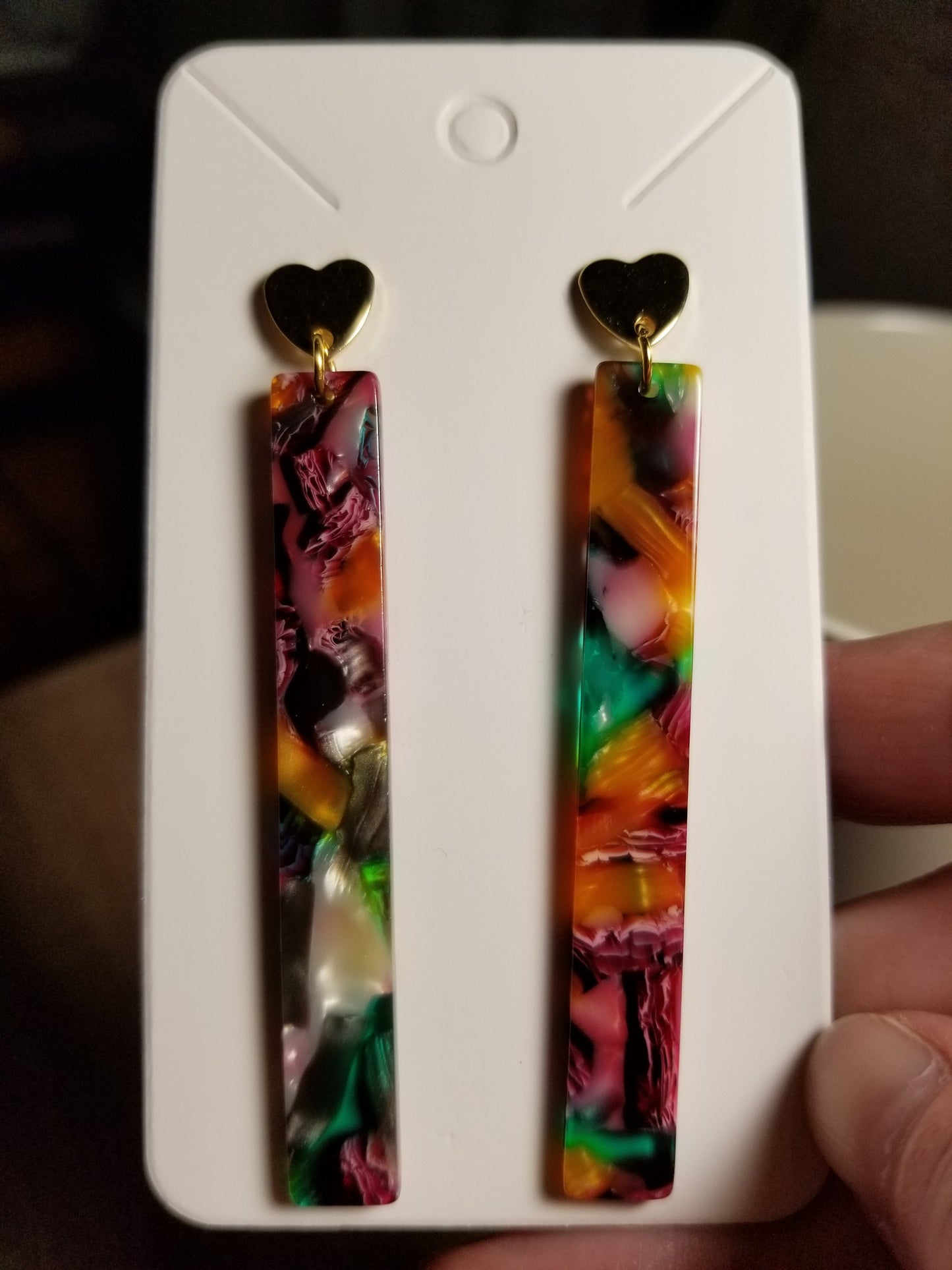 Hypo-Allergenic Stainless Steel Tortoise Shell Acetate Drop Earrings, Stainless Steel Studded Acetate Acrylic Geometric Earrings