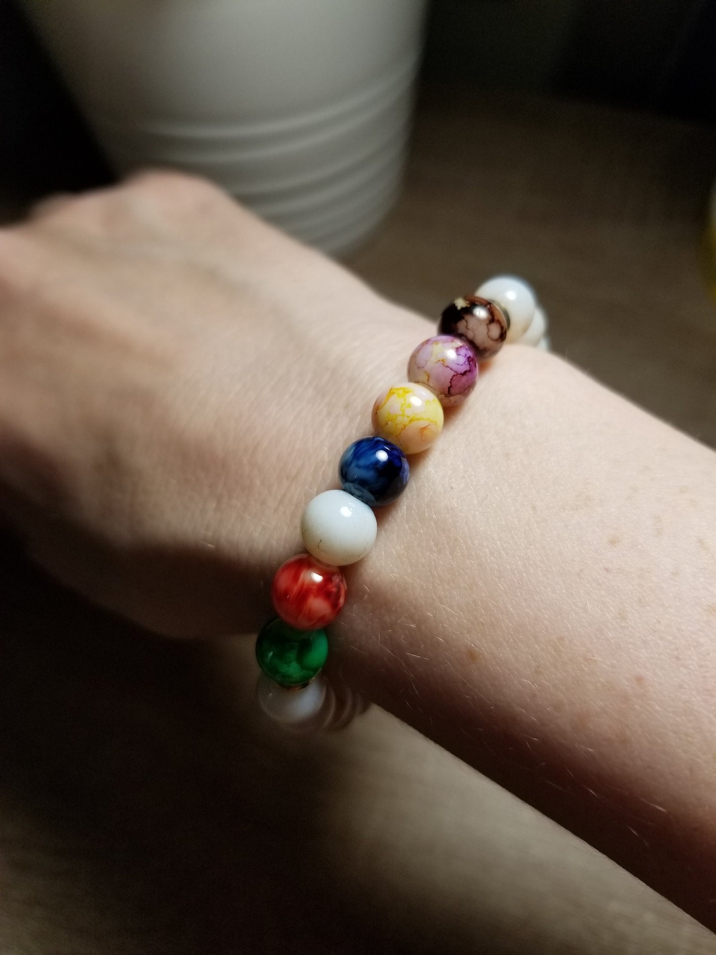 Chakra Bracelets made with Lava Stone and White Agate, Chakra Stone Bracelets, Semi-Precious Stone Chakra Bracelets