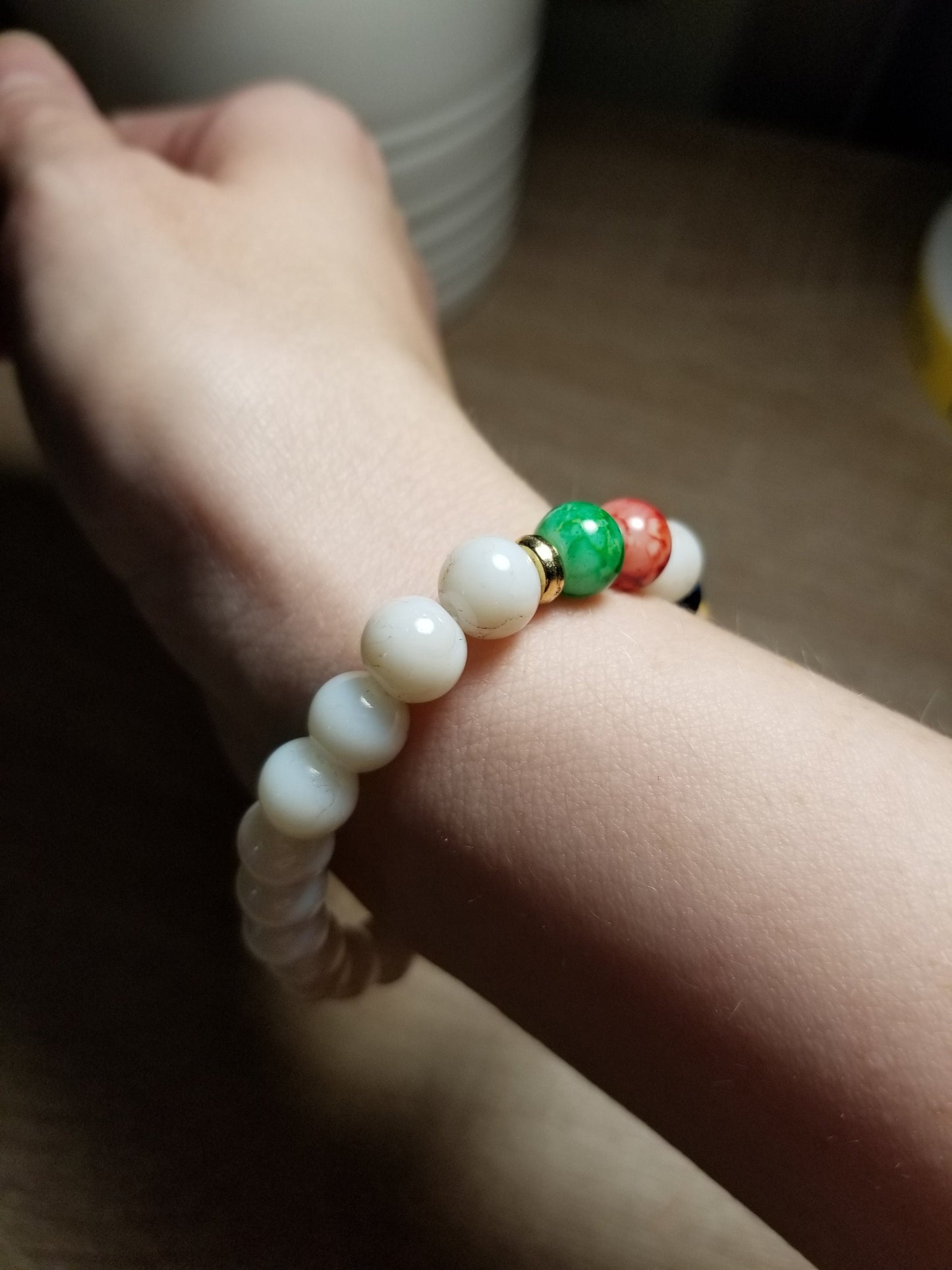 Chakra Bracelets made with Lava Stone and White Agate, Chakra Stone Bracelets, Semi-Precious Stone Chakra Bracelets