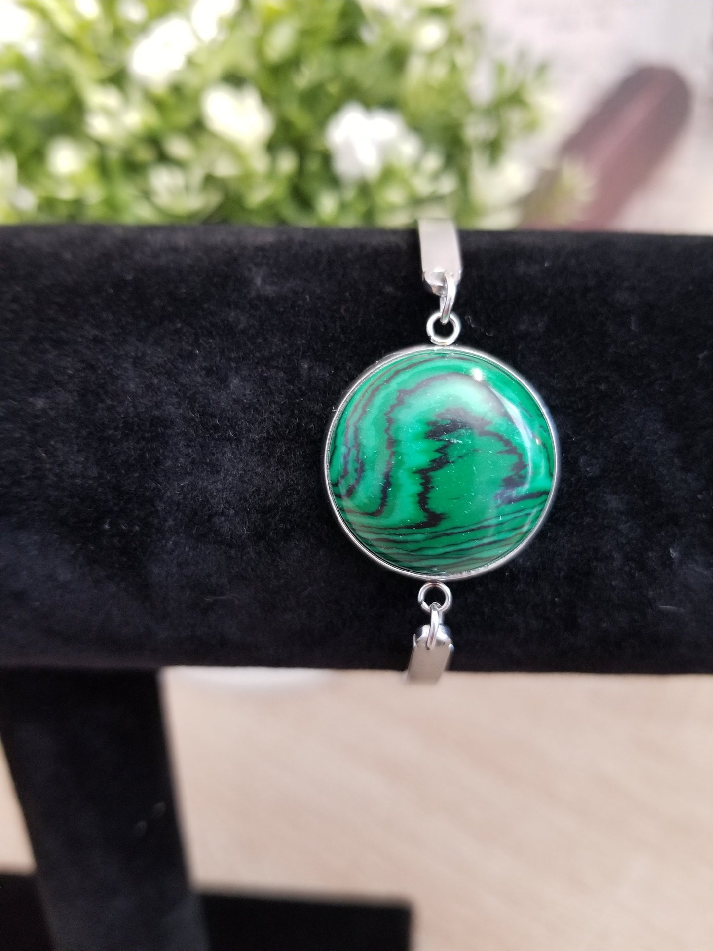 Malachite  Stainless Steel Bracelet, Handmade Malachite Bracelet, Malachite Semi-Precious Stone Bracelet, Unique Malachite Bracelet