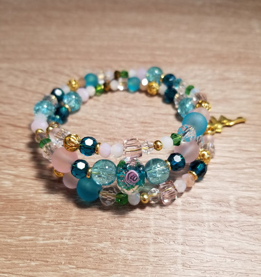 Memory Wire Glass and 18 Karat Gold Plated Bracelet, Handmade Tinker Bell Bracelet, Glass Gold Tinker Bell Bracelet, Tinker Bell Bracelet