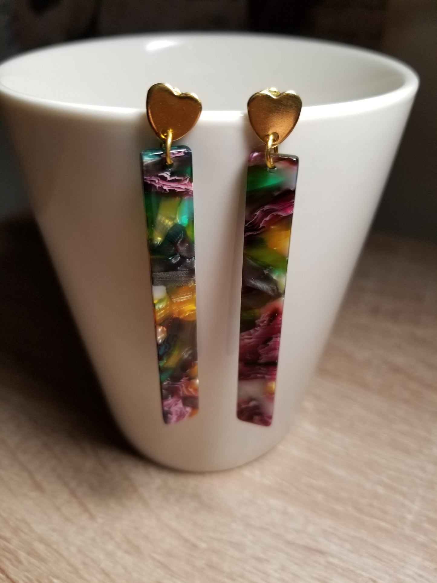 Hypo-Allergenic Stainless Steel Tortoise Shell Acetate Drop Earrings, Stainless Steel Studded Acetate Acrylic Geometric Earrings