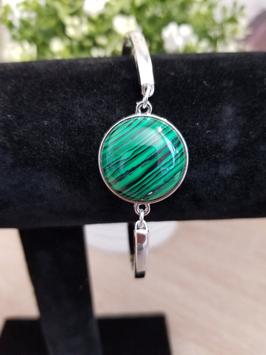 Malachite  Stainless Steel Bracelet, Handmade Malachite Bracelet, Malachite Semi-Precious Stone Bracelet, Unique Malachite Bracelet