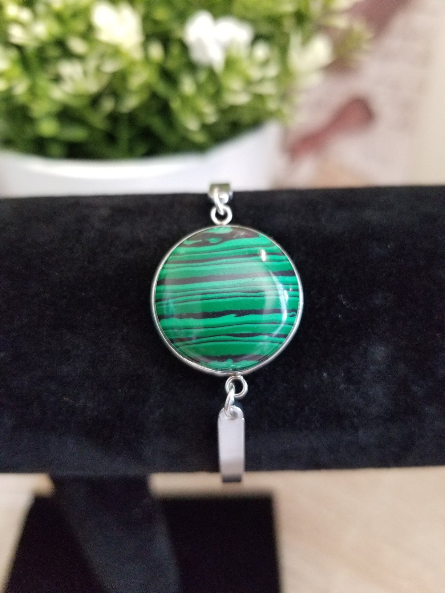 Malachite  Stainless Steel Bracelet, Handmade Malachite Bracelet, Malachite Semi-Precious Stone Bracelet, Unique Malachite Bracelet