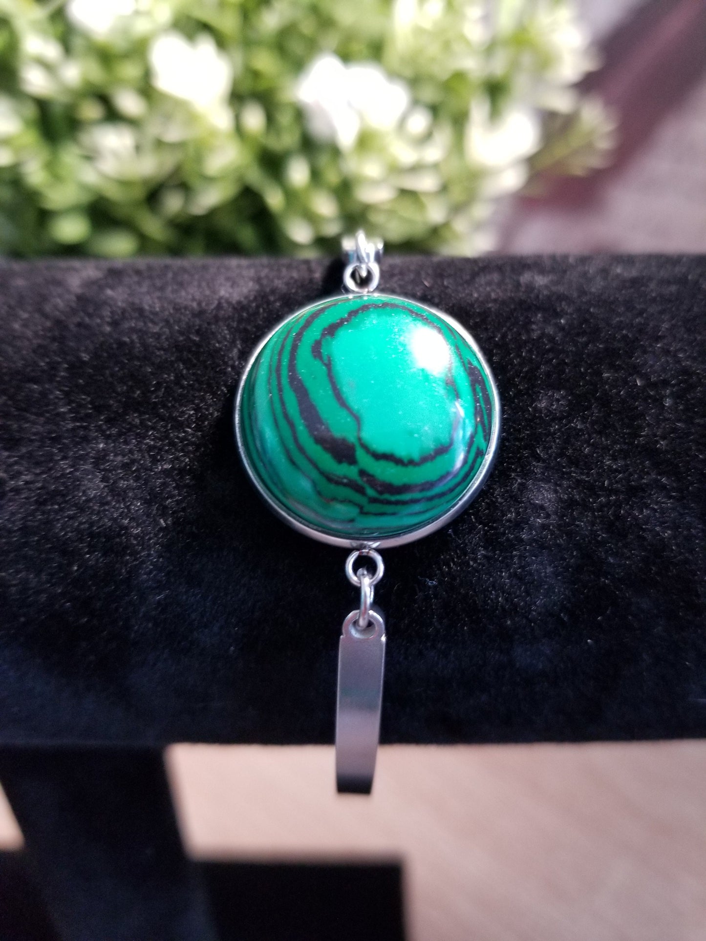 Malachite  Stainless Steel Bracelet, Handmade Malachite Bracelet, Malachite Semi-Precious Stone Bracelet, Unique Malachite Bracelet