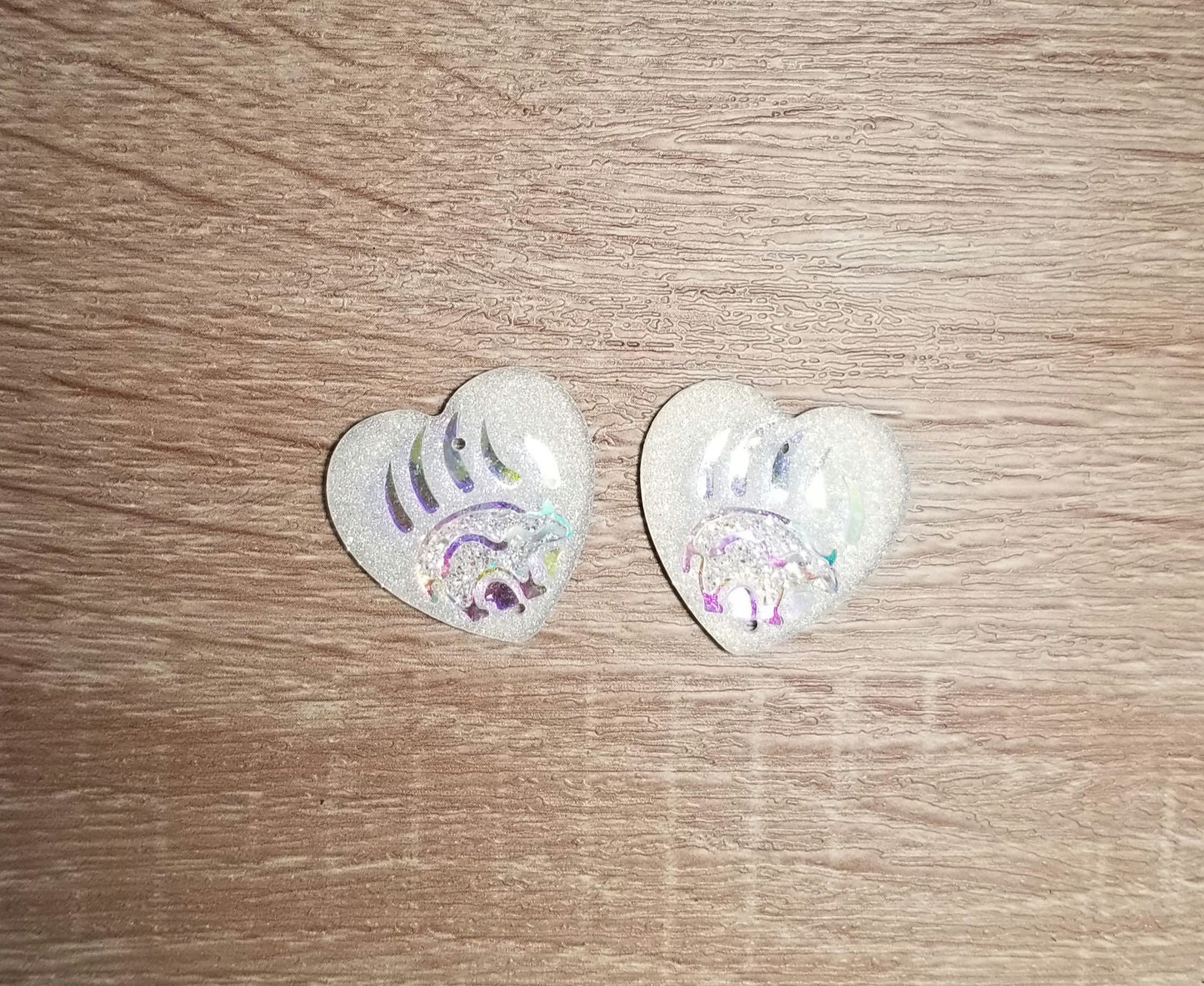 AB 25mm Heart Bear Claw Shiny Flat Back Cabochons, Heart Bear Resin Cabochons, Resin Cabs for Indigenous Beaded Earring Supplies