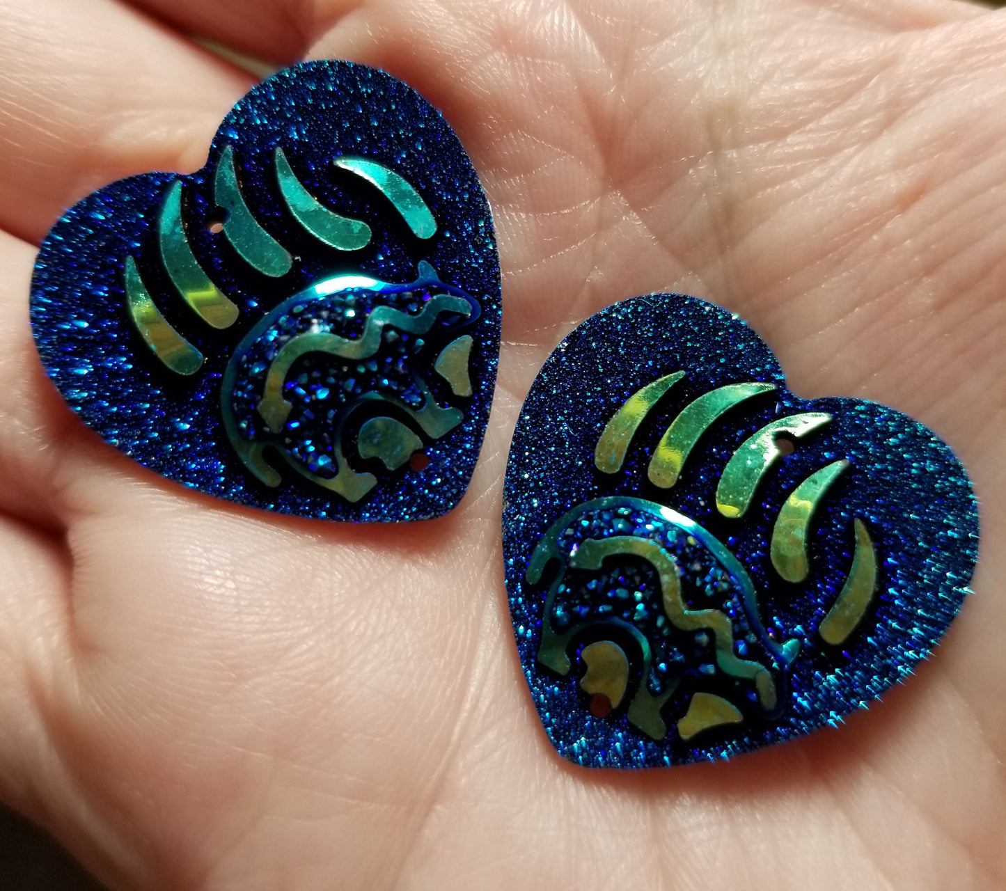 AB 25mm Heart Bear Claw Shiny Flat Back Cabochons, Heart Bear Resin Cabochons, Resin Cabs for Indigenous Beaded Earring Supplies