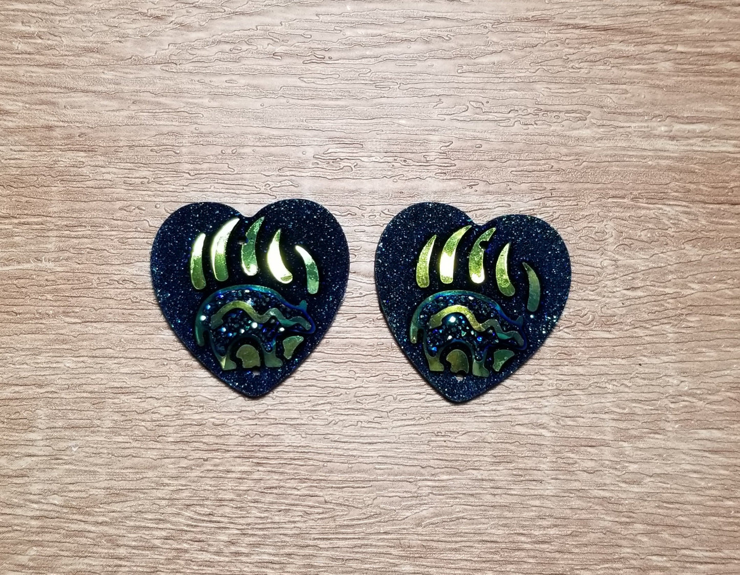 AB 25mm Heart Bear Claw Shiny Flat Back Cabochons, Heart Bear Resin Cabochons, Resin Cabs for Indigenous Beaded Earring Supplies