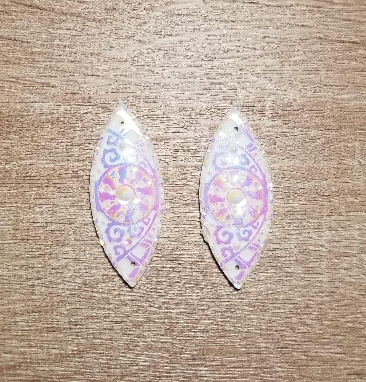 AB 19 x 49 mm Shiny Horse Eye Flat Back Cabochons, Flower Print Horse Eye Cabochons, Resin Cabs for Indigenous Beaded Earring Supplies