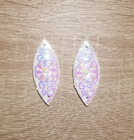 AB 19 x 49 mm Shiny Horse Eye Flat Back Cabochons, Flower Print Horse Eye Cabochons, Resin Cabs for Indigenous Beaded Earring Supplies