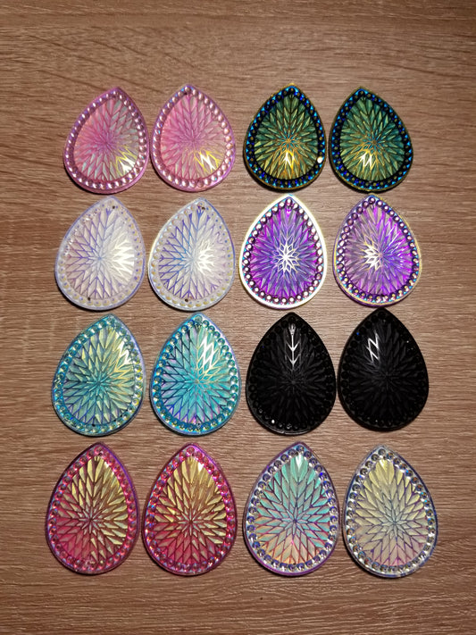 AB 30 x 40 mm Geometric pattern Tear Drop Flat Back Cabochons, Flower Print Cabochons, Resin Cabs for Indigenous Beaded Earring Supplies