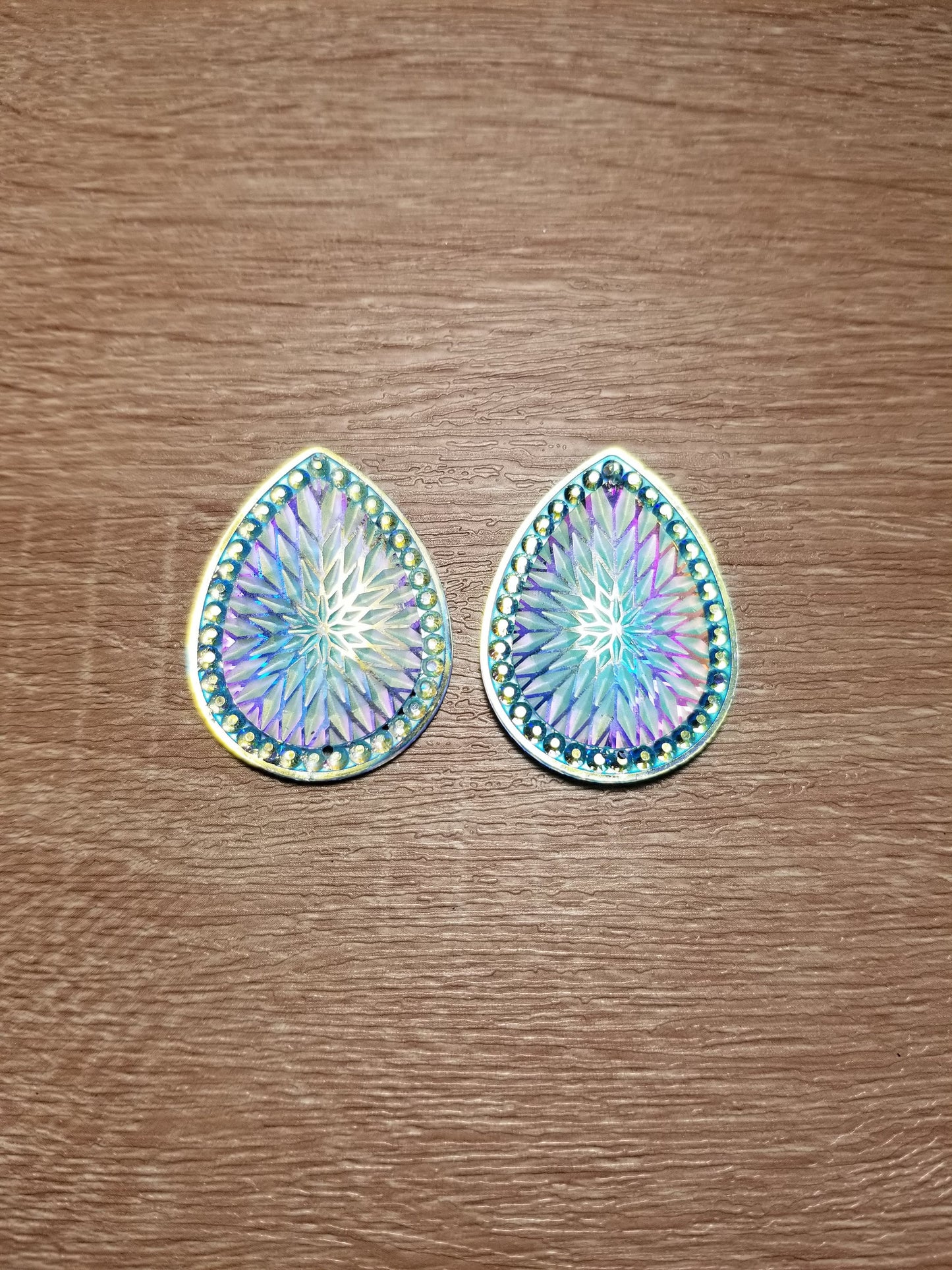 AB 30 x 40 mm Geometric pattern Tear Drop Flat Back Cabochons, Flower Print Cabochons, Resin Cabs for Indigenous Beaded Earring Supplies