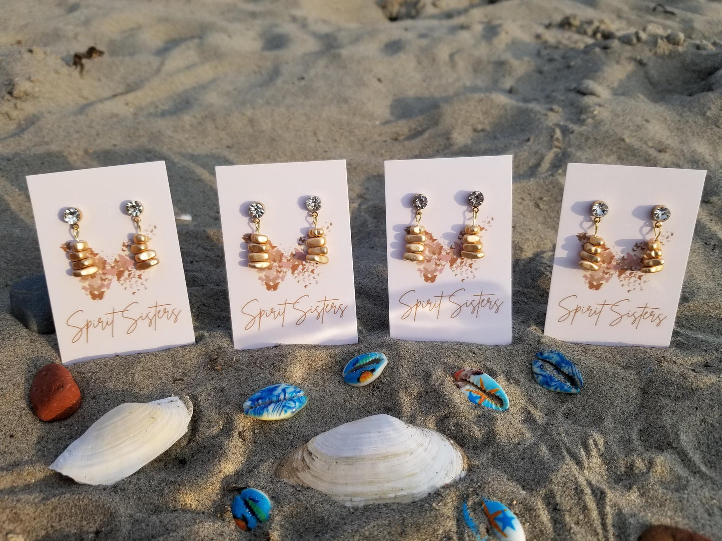 Gold Stainless Steel Irregular Hematite Beaded Stud Earrings, Hypo-allergenic Gold Hematite Beaded Earrings Hung On Rhinestone Studs