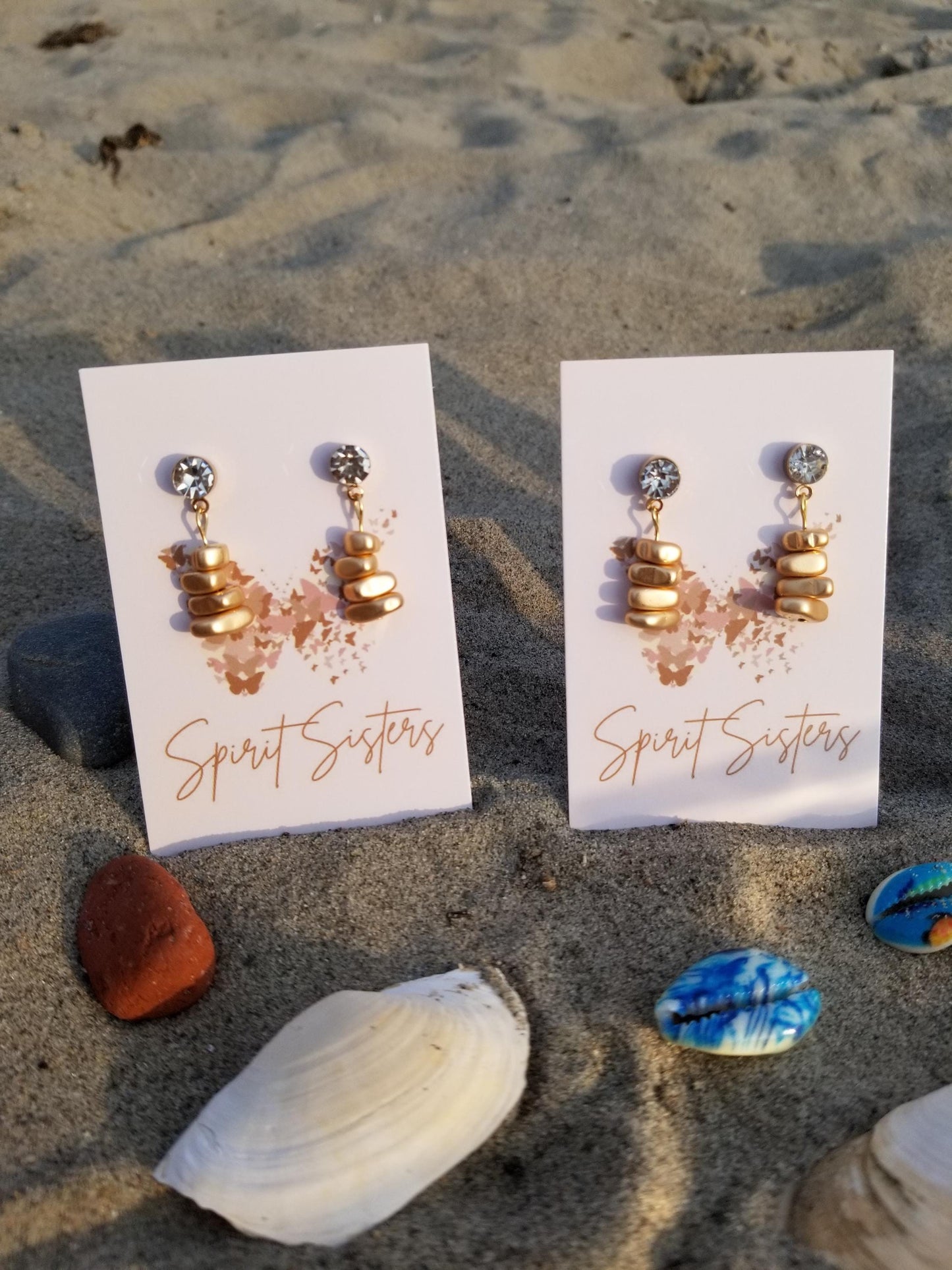 Gold Stainless Steel Irregular Hematite Beaded Stud Earrings, Hypo-allergenic Gold Hematite Beaded Earrings Hung On Rhinestone Studs