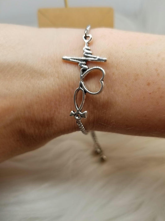 Stainless Steel Infinity Heart Beat Slider Bracelets,  Stethoscope Heart Bracelets, Two of Hearts Slider Bracelets, Two Of Hearts Cuffs