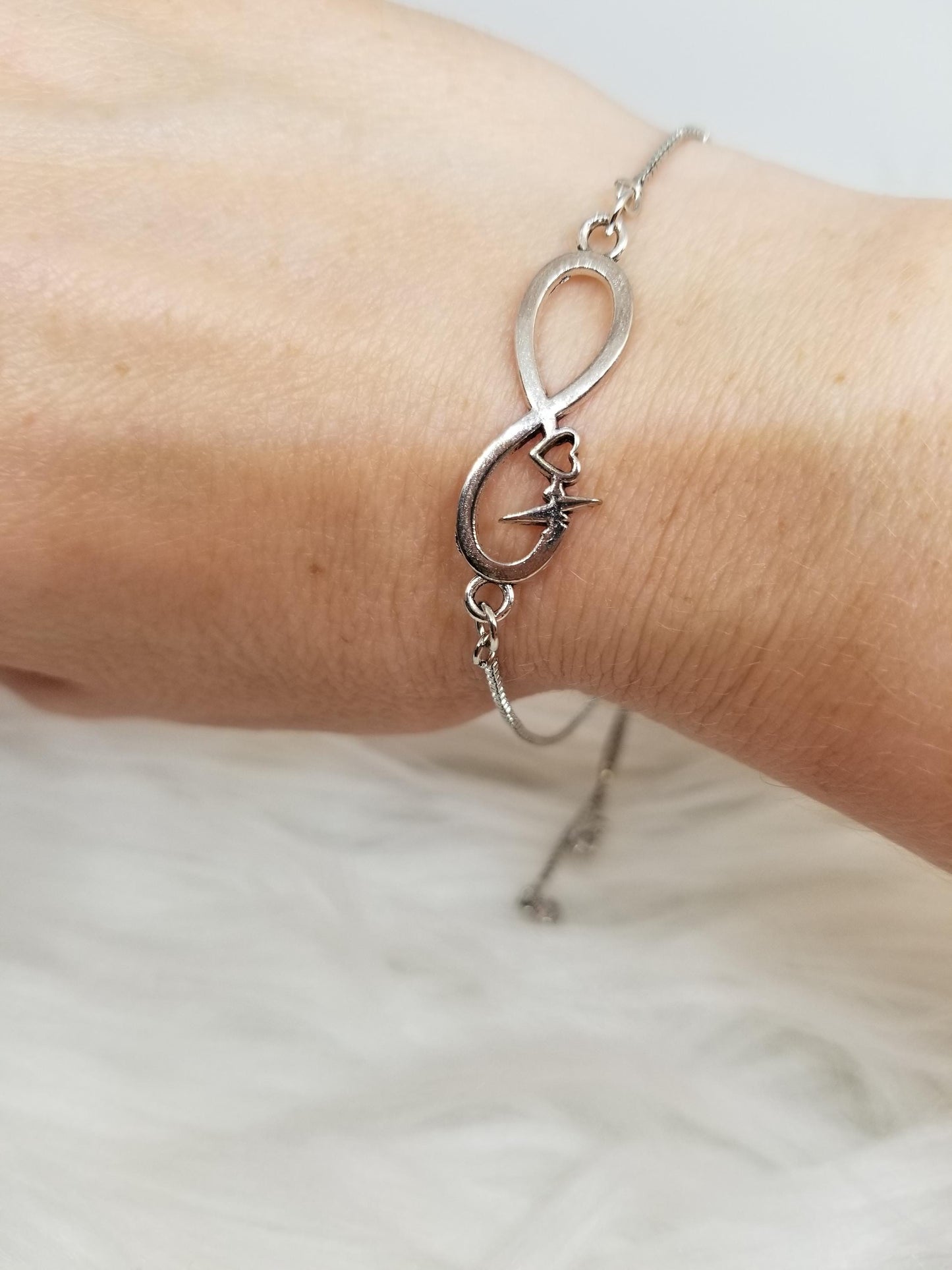 Stainless Steel Infinity Heart Beat Slider Bracelets,  Stethoscope Heart Bracelets, Two of Hearts Slider Bracelets, Two Of Hearts Cuffs