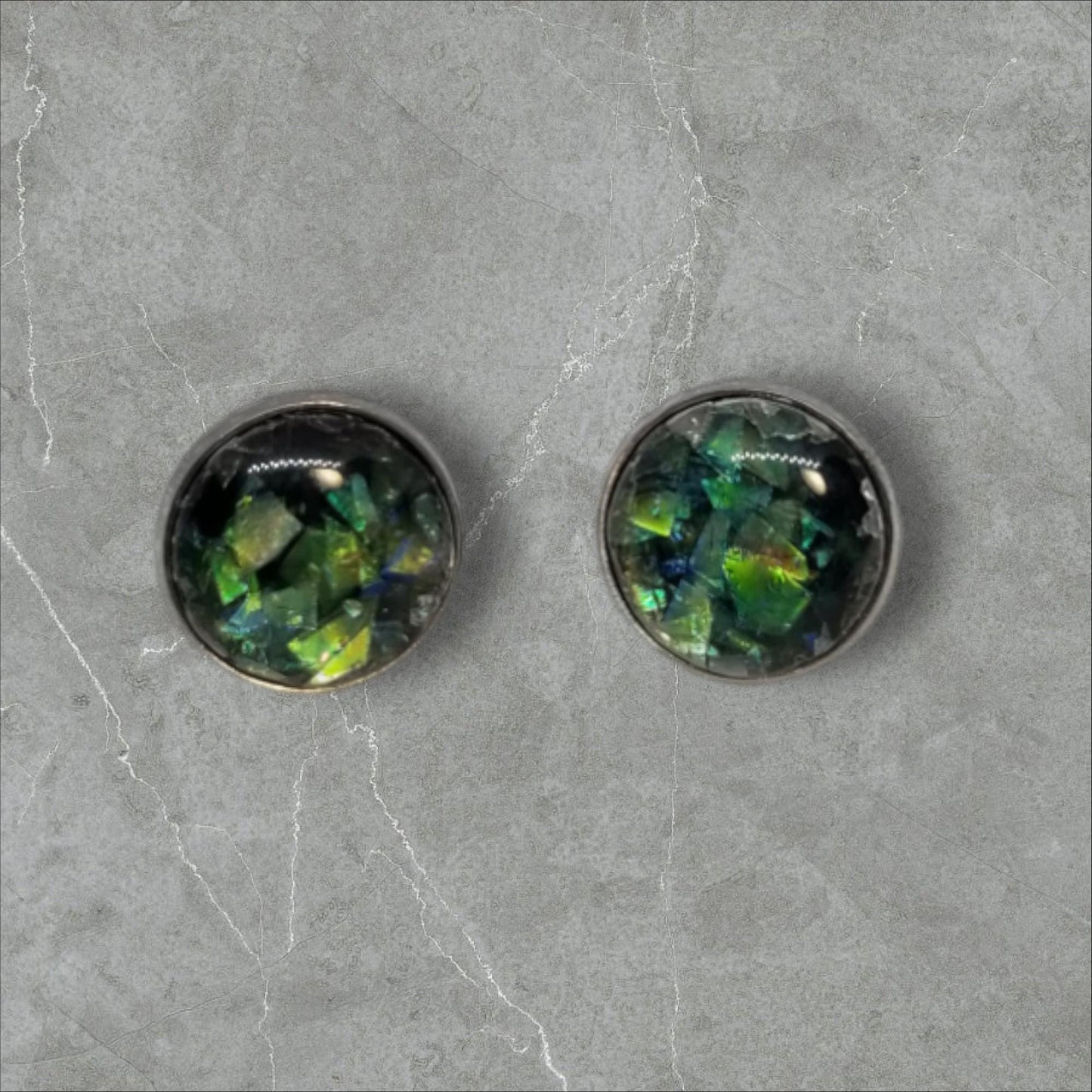 Stainless Steel 12mm Foil Flex Chameleon Resin Stud & Hook Earrings, Hypo-Allergenic Iridescent 12mm Foil Flex Resin Stud Earrings