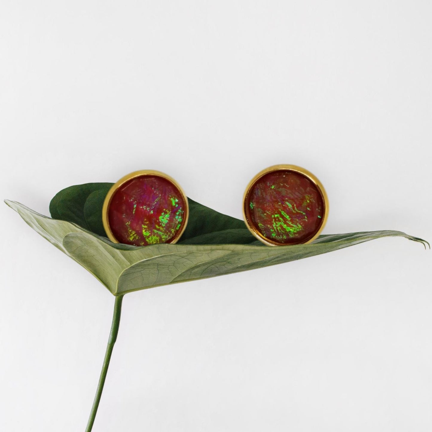 Stainless Steel 12mm Foil Flex Chameleon Resin Stud & Hook Earrings, Hypo-Allergenic Iridescent 12mm Foil Flex Resin Stud Earrings