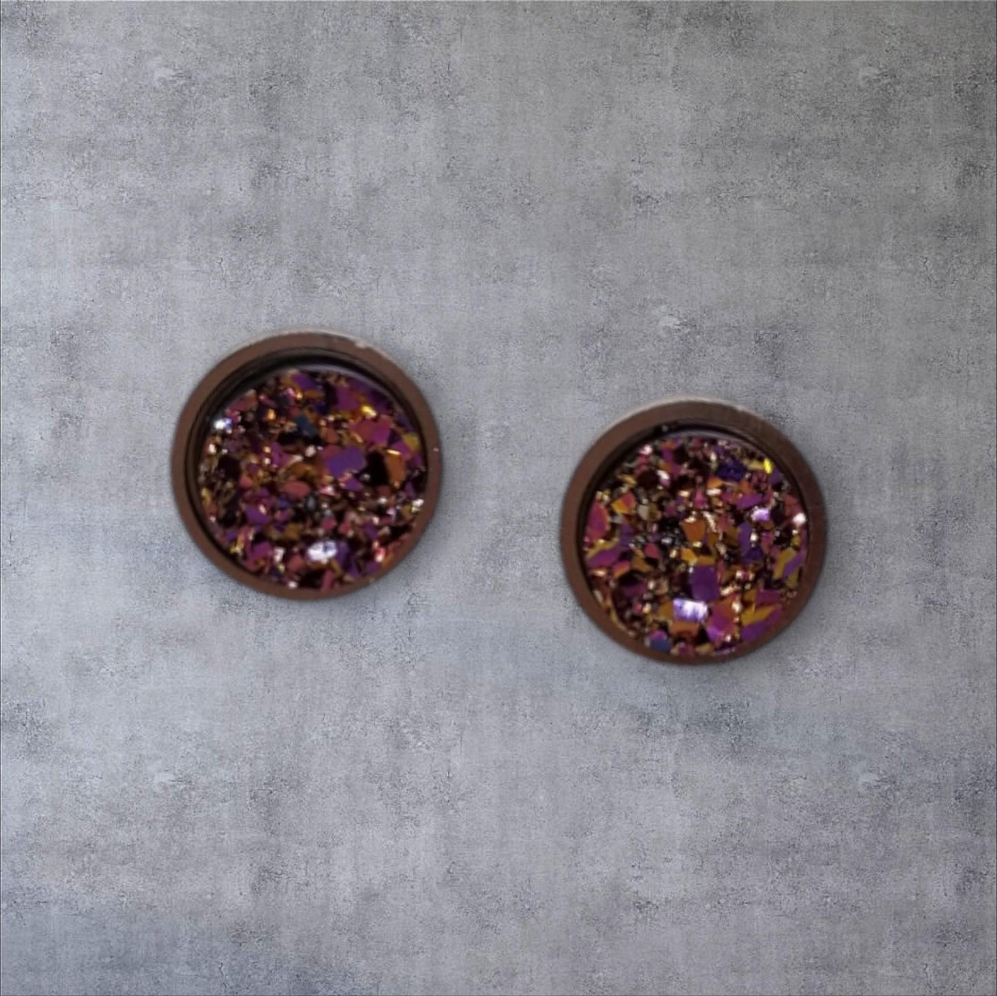 Hypo-Allergenic 12mm Stainless Steel Geode Crystal Resin Stud Earrings, Hypo-Allergenic 10mm Stainless Steel Bezel Geode Crystal Resin Studs