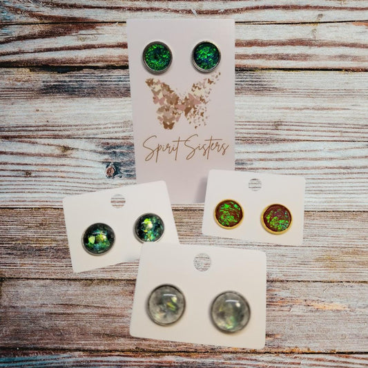 Stainless Steel 12mm Foil Flex Chameleon Resin Stud & Hook Earrings, Hypo-Allergenic Iridescent 12mm Foil Flex Resin Stud Earrings