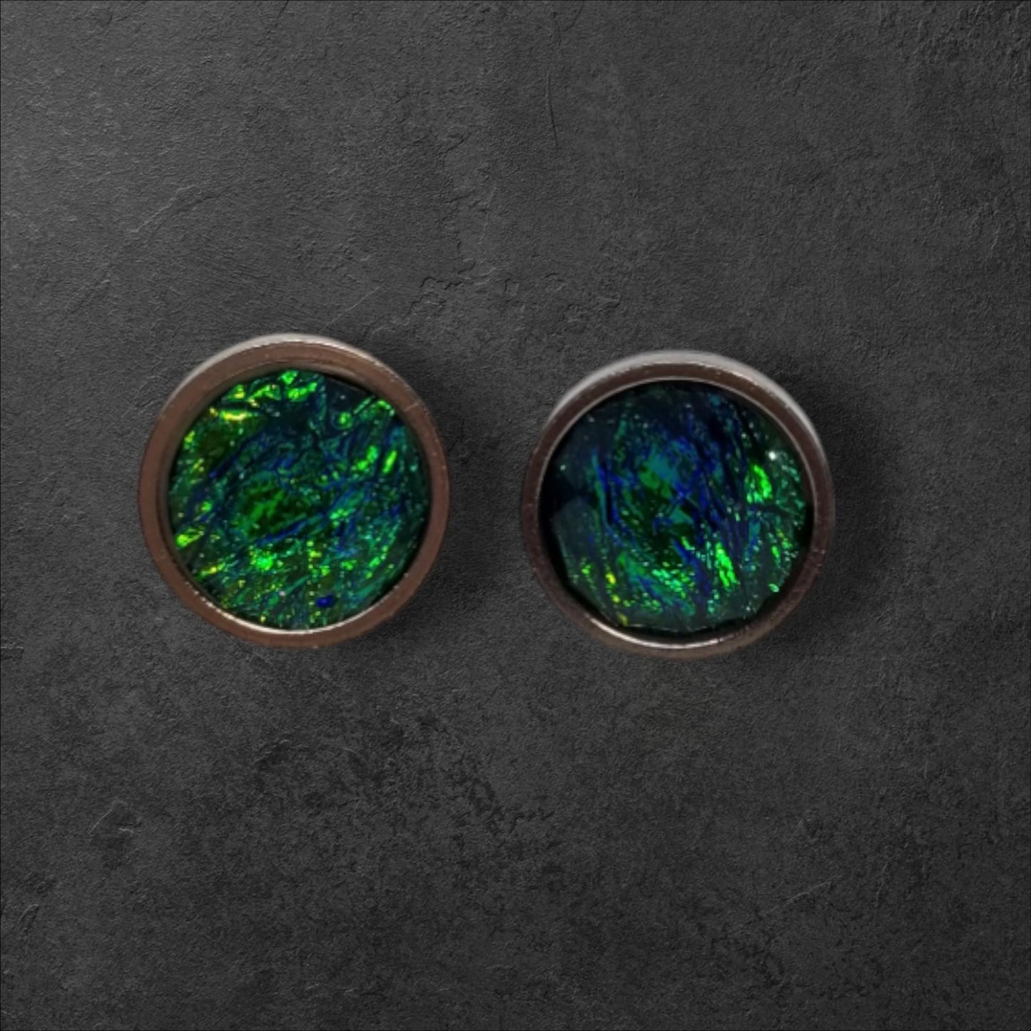 Stainless Steel 12mm Foil Flex Chameleon Resin Stud & Hook Earrings, Hypo-Allergenic Iridescent 12mm Foil Flex Resin Stud Earrings