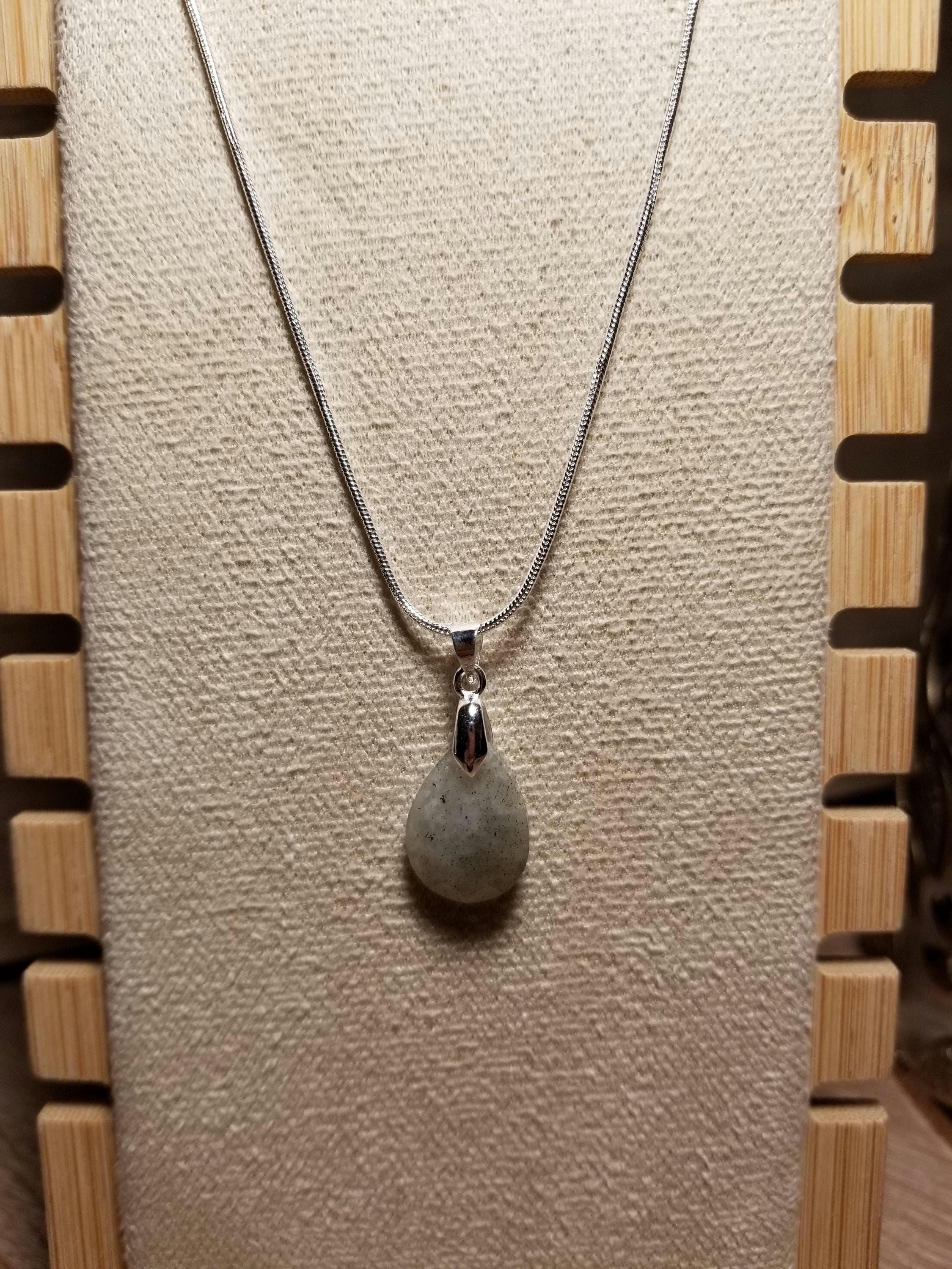 925 Silver 1mm Snake Chain Necklace with Labradorite Semi-precious