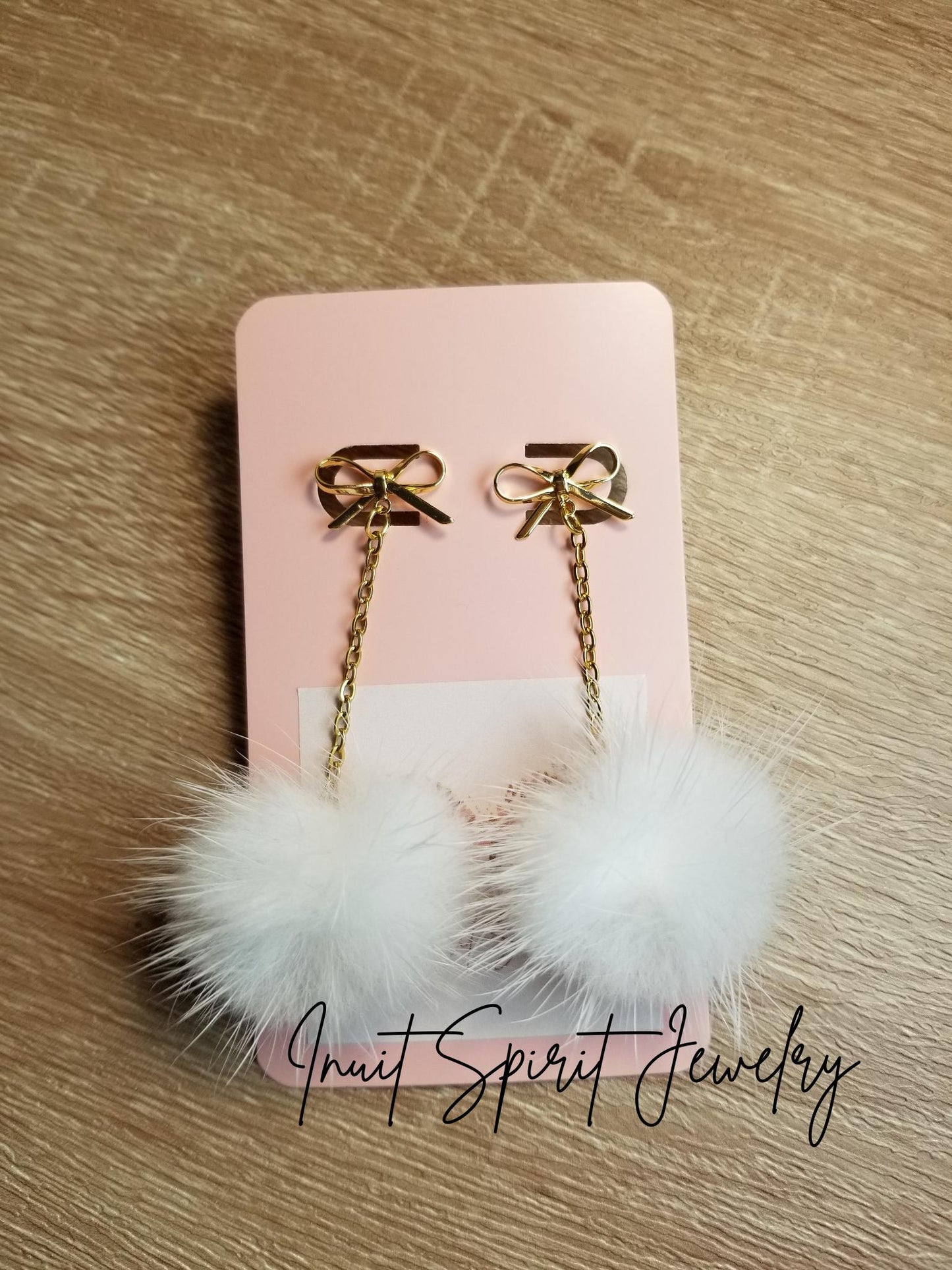 Inuit Spirit Brass/ Stainless Steel Genuine Mink Pom Pom Stud Minimalist Earrings ©, Indigenous Hypo-Allergenic Native Fur Earrings