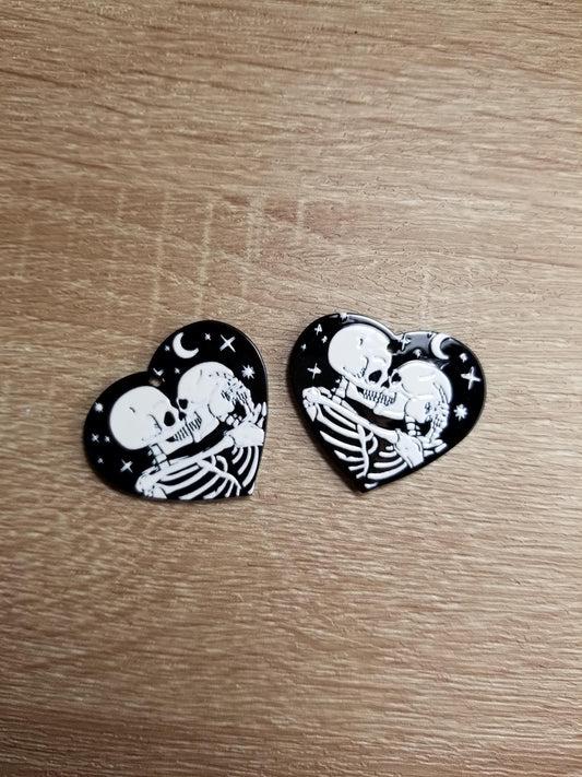 Black & White Skeleton Love 35 x 31 mm Heart cabochons, Heart Cabochons for Indigenous Beaded Earring Supplies, Indigenous beaded crafts
