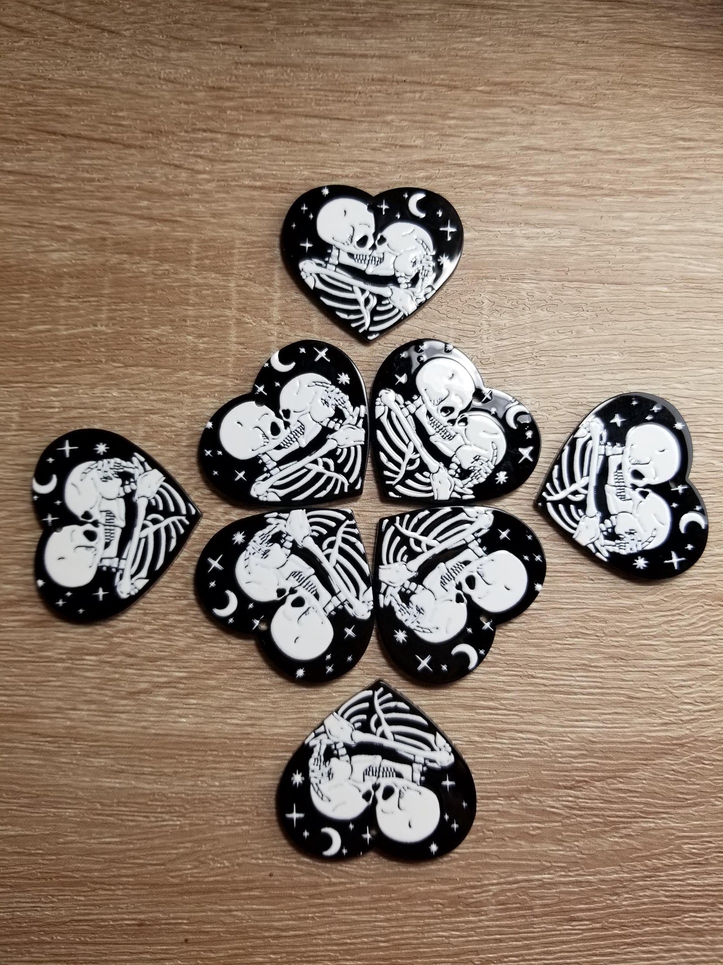 Black & White Skeleton Love 35 x 31 mm Heart cabochons, Heart Cabochons for Indigenous Beaded Earring Supplies, Indigenous beaded crafts