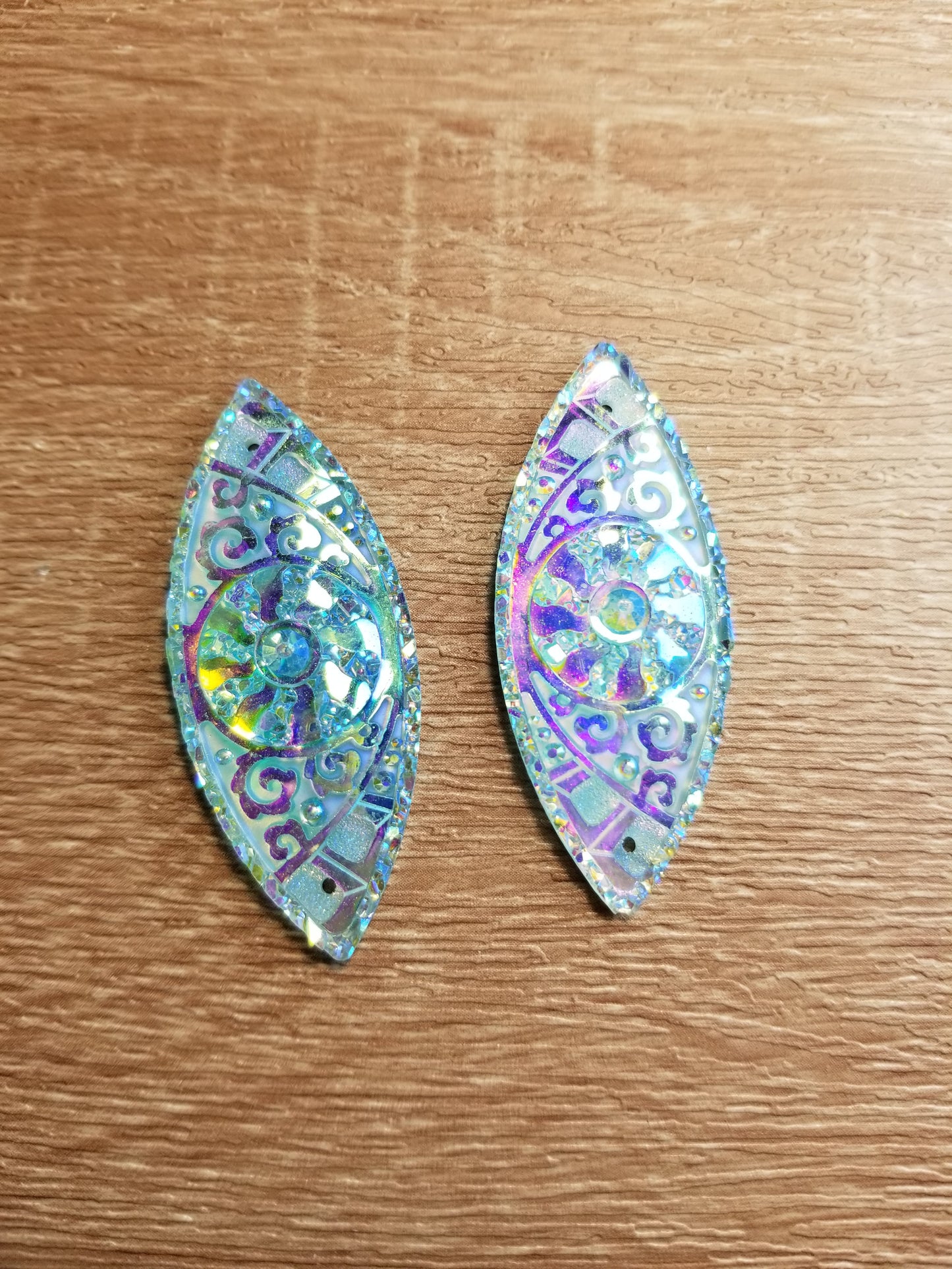 AB 19 x 49 mm Shiny Horse Eye Flat Back Cabochons, Flower Print Horse Eye Cabochons, Resin Cabs for Indigenous Beaded Earring Supplies