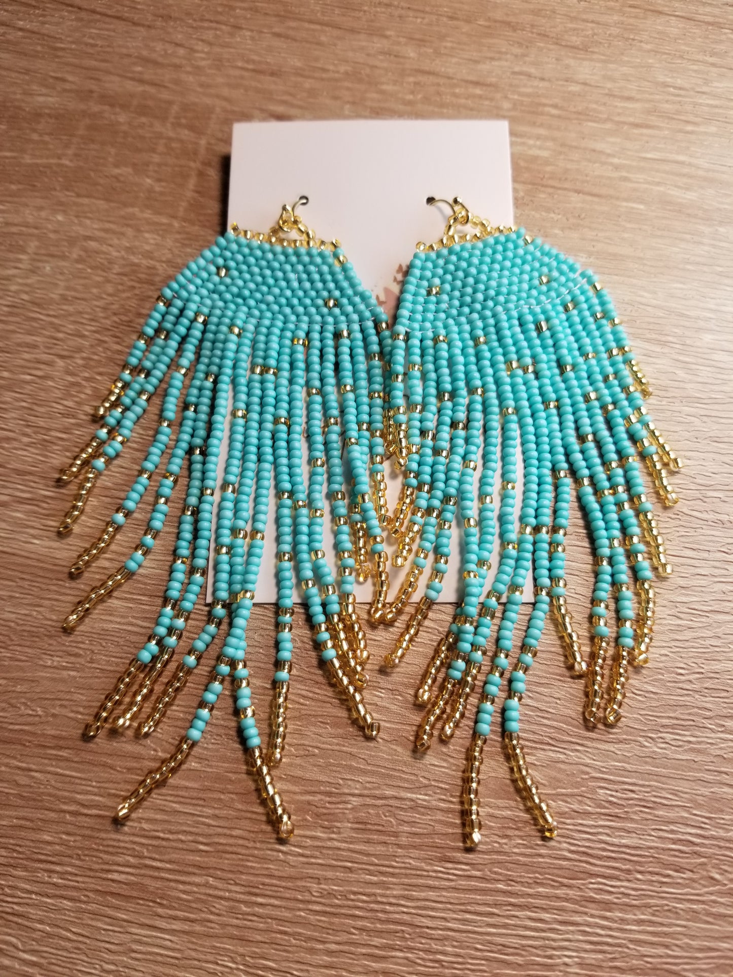 Indigenous-Native Style Beaded Fringe Earrings with Gold Filled Hooks, Boho Style Beaded Fringed Earrings with Gold Filled Hooks
